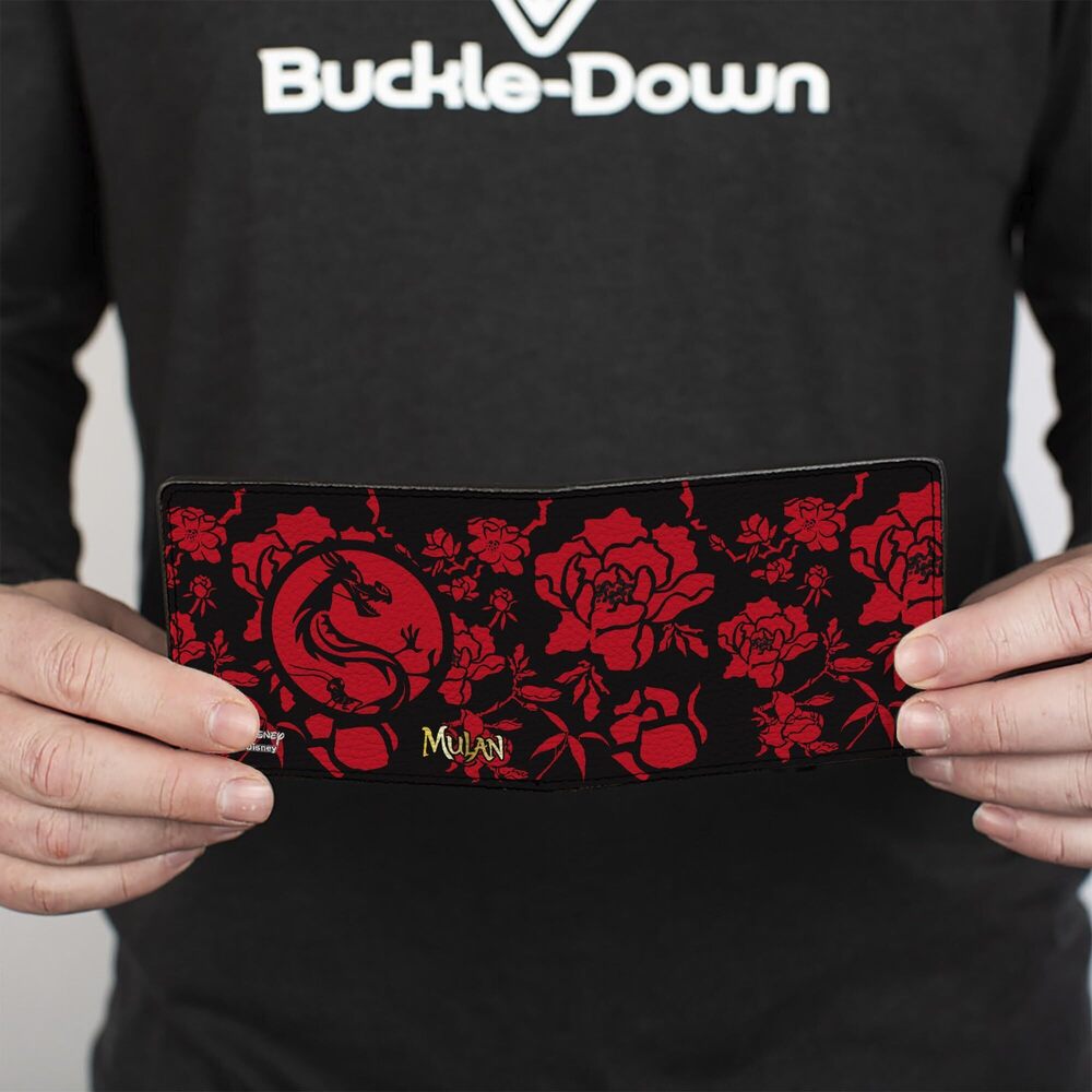4982 Disney Wallet, Bifold, Mulan Flower Blossoms Mushu Crikee Icon Black - Picture 4 of 8